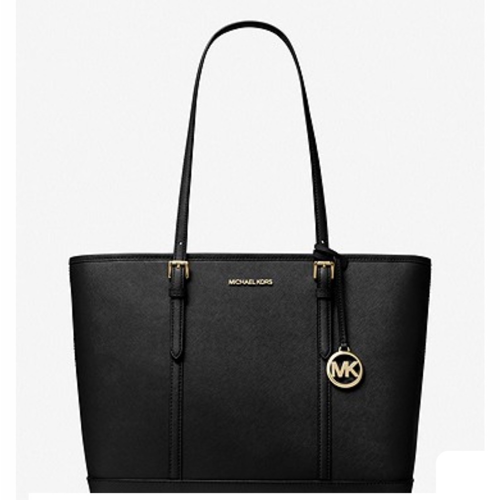 Michael Kors Black Jet Set Pocket Leather Tote Bag